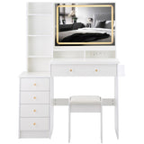 41" Large Size Left Bedside Cabinet Vanity TableCushioned Stool Dresser Set, 2 AC2 USB Power W936P230832