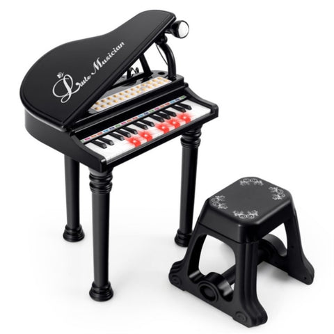 ZUN Black Kids Piano 31 Keys Kids Piano Keyboard with Stool and Piano Lid 87491729