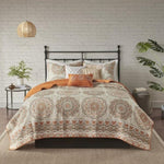 ZUN 6 Piece Reversible Quilt Set with Throw Pillows Orange Full/Queen B03597402