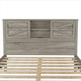 Farmhouse Platform Bed with Double Sliding Barn Door, Queen Size Rustic Wood Bed with
Charging WF317944AAG