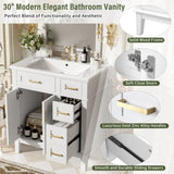 30" Bathroom Vanity with Ceramic Sink, Modern Storage Cabinet with Soft-Close Doors, Deep Drawer & N729P276610K