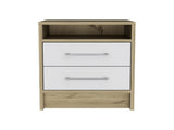 White and Light Oak 2-Drawer 1-Shelf Rectangle Nightstand B06280358