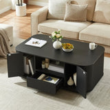 46.5"modern luxury oval coffee table with drawers and storage compartments, curved contour design, W1162P339119