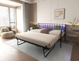 Twin Daybed with RGB LED Lights & Charging Station, Height Adjustable Day Bed Frame with Trundle, W2129P244576