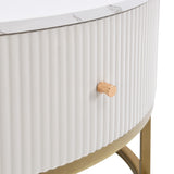 31.5 Inch Modern Round Coffee Table with Drawers, Faux MarbleTable with Storage, Coffee Table for W821P281502