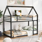 Twin over Twin House Bunk Bed with Built-in Ladder,Black WF283080AAB