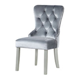 Classic Gray Flannelette 2pcs Sides Crystal-like Acrylic Buttons Upholstered Wingback Dining B011P306179