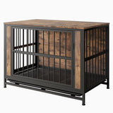 ZUN Dog Crate Furniture, Wooden Dog Crate Table, 38.9" Dog Kennel with 2 Slidings and Thick Iron W840P203068