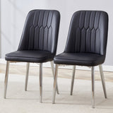 ZUN 2 modern dining chairs, smooth PU leather backrest and silver-toned metal legs for a comfortable W1151P183328