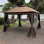 ZUN Outdoor 11x 11Ft Pop Up Gazebo Canopy With Removable Zipper Netting,2-Tier Soft Top Event 96640784