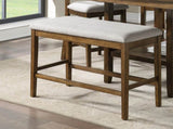 Wooden Frame Counter Height Bench Light Oak Finish Mindy Veneer Gray Textured Fabric Upholstery B01146345