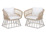 Outdoor Dining Chair MP1 - Teak Finish Wicker & Beige Steel Frame, 300LBS Weight Capacity, Includes N770P385227B