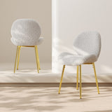 Modern minimalist white teddy velvet Dining Chairs Set of 2 with sturdy gold metal legs and W1727P251124