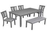 6 Piece Kitchen Set, Rectangular Wooden Table with 4 Upholstered Chairs and a Bench, 50401072