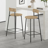Hand Woven Bar Stools with Back Set of 2 Paper Rope Round Barstools with Footrest for Kitchen Island W1757P271587