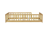 Twin Size Floor Bed with Fence without Door, Rubber Wood Floor Bed with Safety Guardrails,Natural W504P296796