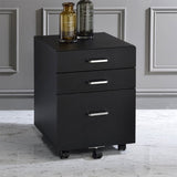 Rectangular Mobile Cabinet with 3 Drawers, Black and Chrome B016P325920