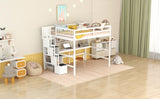 ZUN Full Size Loft Bed with Built-in Desk, Bookshelves and Storage Staircase,White 27873954