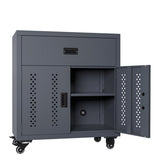 Metal garage storage cabinet lockable door and adjustable shelves, rolling tool storage cabinet W396P305781