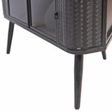 Modern 3-Tier Corner Storage Cabinet with Tempered Glass Doors, Removeable Shelves & Metal Frame W3122P272936