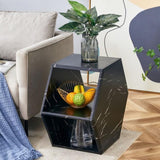 Hexagonal MDF coffee table, black marble pattern stickers, multi-hole design to give more storage W1512P348809