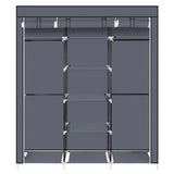 ZUN 69" Portable Clothes Closet Non-Woven Fabric Wardrobe Double Rod Storage Organizer Gray 98225165