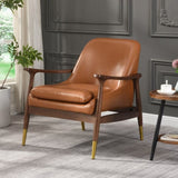 29.2'' Mid-Century Faux Leather Accent Chair with Cushioned Seat, Solid Wood Frame, and Brass-Tipped N767P205863B