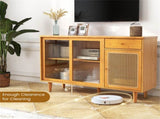 Natural Bamboo Sideboard Cabinet with Rattan Door, Sliding Door & Pull-Out Drawer, 5-Leg Rubber Wood 48150177