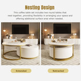 Modern Round Nesting Coffee Table Fluted with Drawer in White & Gold in 27.6" N735P254992K