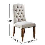 Set of 2 Ivory Fabric Upholstered Dining Chairs in Rustic Oak Finish B016P156824