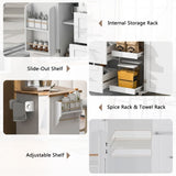 K&K Rolling Kitchen Island with Storage, Kitchen Cart with Rubber Wood Top, 3 Drawer, 2 Slide-Out WF316599AAW