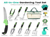 13Pcs Garden Tool Kit, HeavyDuty Aluminum Alloy Gardening Tools with AntiSlip TPR Handles, Oxford 58681467