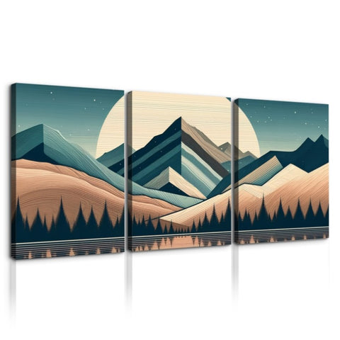 ZUN 3 Panels Framed Abstract Wood Grain Boho Style Mountain & Forest Canvas Wall Art Decor,3 Pieces W2060P155392