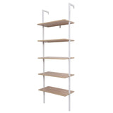 ZUN 5-Shelf Wood Ladder Bookcase with Metal Frame, Industrial 5-Tier Modern Ladder Shelf Wood 89161253