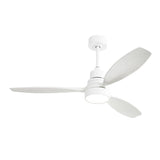 ZUN 52 Inch Wooden Ceiling Fan White 3 Solid Wood Blades Remote Control Reversible DC Motor With Led 95681271