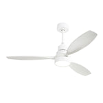 ZUN 52 Inch Wooden Ceiling Fan White 3 Solid Wood Blades Remote Control Reversible DC Motor With Led W882P147235