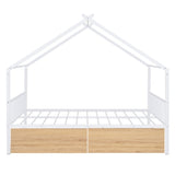 ZUN Full Size Metal House Bed with Two Drawers, White MF323484AAK