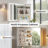 White Particleboard LED Mirror Cabinet , Acrylic Frame, Double Doors, 7 Shelves, with 47514646