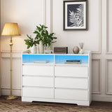 6 Drawer Dresser, White Dresser for Bedroom LED Lights, Modern Dressers & Chests of Drawers 26843851