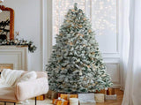7 FT Pre-lit Snow Flocked Christmas Tree, Artificial Hinged Xmas Pine Tree with 1000 Branch Tips, 95387815