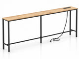 62.99"x7.87"x31.10" Console Table, MDF with Melamine Veneer & Iron Frame, with Power Outlet, Oak 30478404