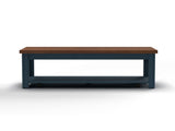 14 inch Chairside Table, No Assembly Required, Blue Denim and Whiskey Finish B108131555