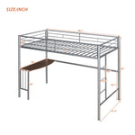 ZUN Twin Metal Loft Bed with Desk, Ladder and Guardrails, Loft Bed for Bedroom, Silver 26077732