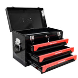 ZUN 20" Portable 3 Drawer Steel Tool Box with Metal Latch Closure, Black&Red W1102131154