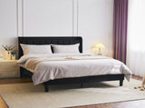 Queen Size Velvet Bed Frame with Charging Station and Storage Shelf, Upholstered Platform Bed with 00449409