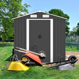 6 x 4 FT Outdoor Storage Shed, Metal Garden Storage House with Slanted Roof & Double Sliding Doors 10356971