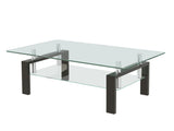 Tempered Clear Glass Coffee Table, 2-Layers Coffee Table Living Room Center Table 100x55x45 W1718P508639