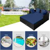 Navy Outdoor Rattan Daybed with Upholstered Cushions 93205314