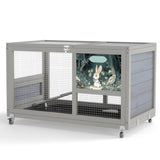 2-Tier Bunny Hutch, Wood Rabbit Cage on Wheels with Openable Roof, Ramp, Easy-to-Clean Tray, Guinea W2181P356045