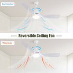 ZUN 54 Inch White ABS Ceiling Fan With 6 Speed Smart Remote Control Dimmable Reversible DC Motor For 36014381